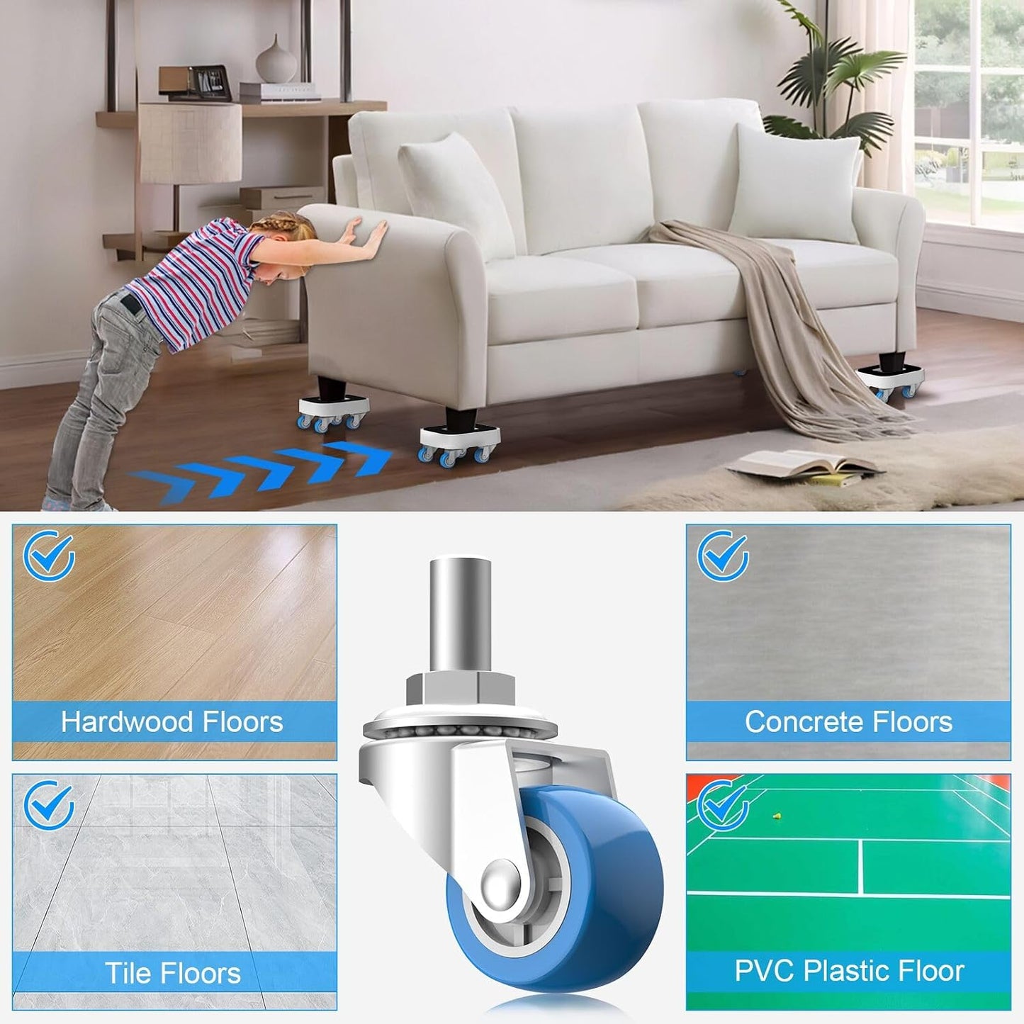 New Upgrade Furniture Sliders: Furniture Movers with Wheels & Groove | Furniture Dolly with 360° Rotatable Wheels - Appliance Roller for Moving Heavy Sofa Bed - Load Capacity Up to 750lb