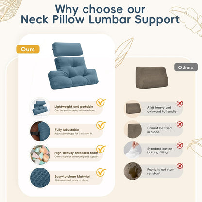 2-Piece Neck Pillow Lumbar Support Cushion for Recliner, Ergonomic High-Density Foam Backrest with Adjustable Headrest, Soft Comfy Back Support for Office Chair, Sofa, Couch, Pain Relief, Beige