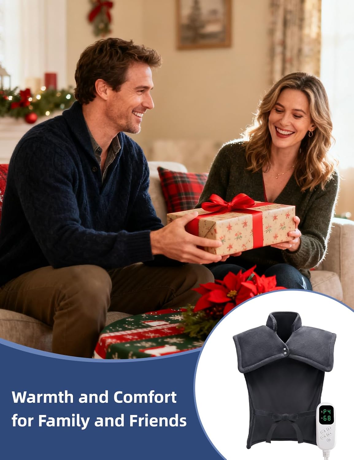 Heating Pad for Back, Shoulders, Abdomen & Waist, 6 Heat Levels & 4 Timer Settings, Moist/Dry Heat Option, Machine Washable