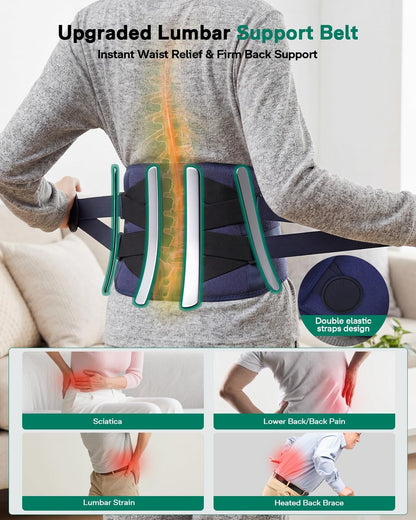 Cordless Heating Pad for Back, 2-in-1 Wired & Wireless Lower Back Massager with Heat, Rechargeable Wearable Heating Pad for Back Pain Relief Sciatica Lumbar Gifts for Father Men Women Mom