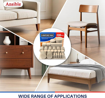 Ansible Felt Furniture Pads Chair Leg Floor Protectors 1" 60PCS | Felt Pads for Hardwood Floors,Self-Adhesive, Reduce Noise and Anti-Scratches,Easy to Install,Beige,Round