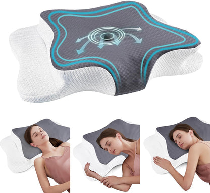 CHxxy Memory Foam Pillows, Cervical Pillow for Neck & Shoulder Pain Relief | Ergonomic Contour Bed Pillow, Soft for Side Sleep Stomach Sleeping and Back Sleeper-Queen Size&Grey