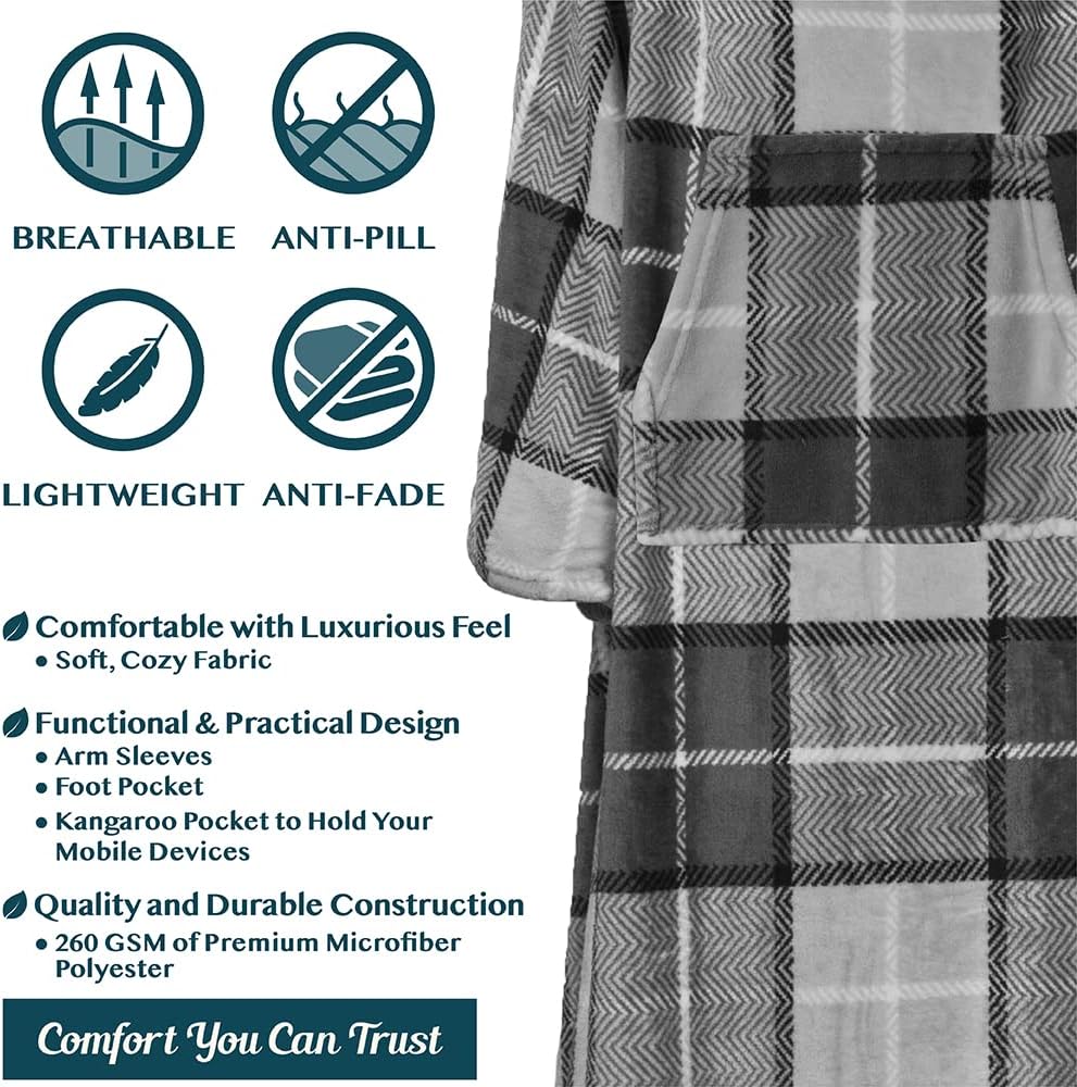 PAVILIA Fleece Blanket with Sleeves, Foot Pockets for Women Men Adults, Plush Wearable Blanket Throw Wrap, Warm Snuggle Blanket Robe, Cozy Gift Ideas Wife Mom, Dark Purple