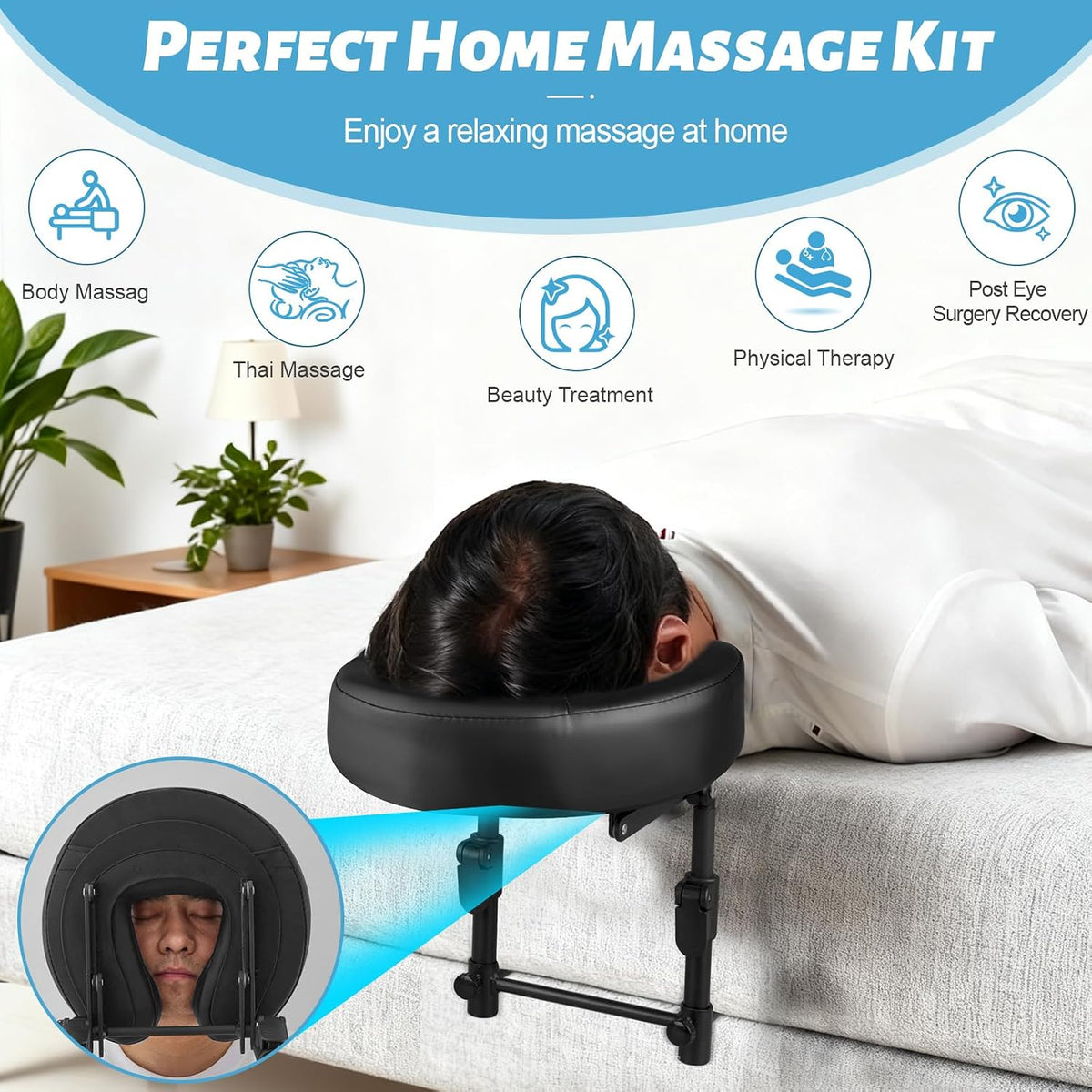 Massage Headrest for Bed, Head Holder & Face Cradle with Face Down Pillow