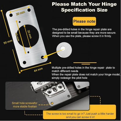 Cabinet Hinge Repair Plate, Hinges Repair Fixing Plate Cabinet Repair Board | 6 Pcs Stainless Steel Hinge Repair Brackets Kit,Kitchen Cupboard Door Hinge Repair Plate Kit with Screws Small Universal