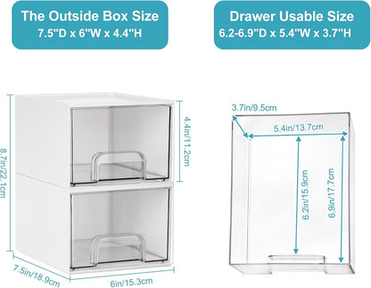 Vtopmart 4 Pack Small Clear Stackable Storage Drawers, Fits Narrow Spaces | Multi-Use Plastic Bins for Bathroom Cabinet Organizer, Makeup, Desk, Vanity, Undersink, Medicine ,Keeps Small Items Organized