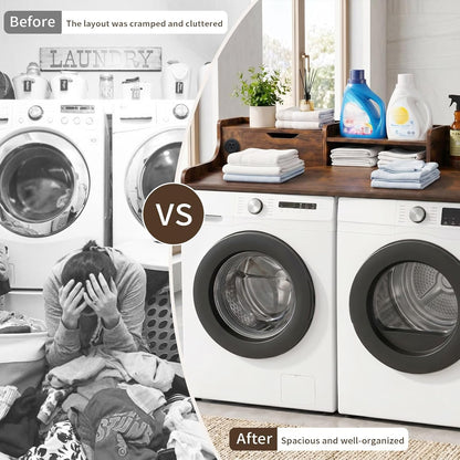 Washer and Dryer Countertop with Power Outlet & Storage Drawer, 54 Inch Laundry Tabletop Over Washing Machine, Clothes Folding & Ironing Station, Laundry Room Organizer with Non-Slip Pads