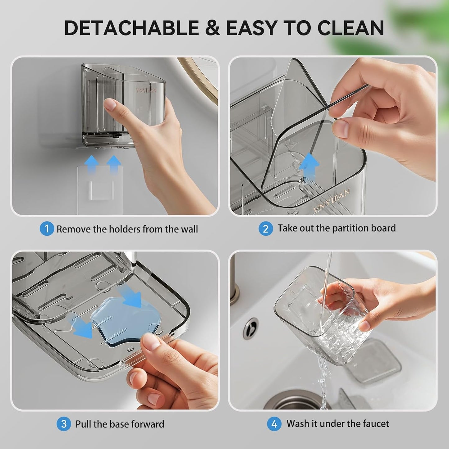 3 Slots Detachable Toothbrush Holders Wall Mounted for Bathrooms | Electric Toothbrush Holder with Drip Tray, Tooth Brush and Toothpaste Holder Organizer for Bathroom Countertop Organizer