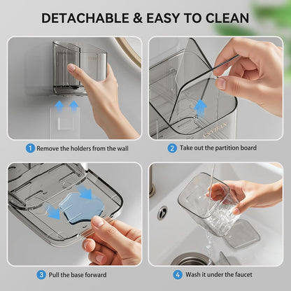 3 Slots Detachable Toothbrush Holders Wall Mounted for Bathrooms | Electric Toothbrush Holder with Drip Tray, Tooth Brush and Toothpaste Holder Organizer for Bathroom Countertop Organizer