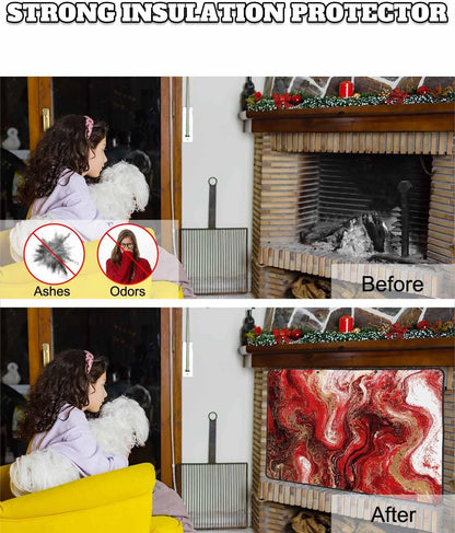 Magnetic Fireplace Cover Sage Green Marble Fireplace Screen Decorative Abstract Fluid Art Insulation Fireplaces Blocker Blanket Save Energy Fireplaces Draft Stopper Covers for Living Room 36x30 Inch