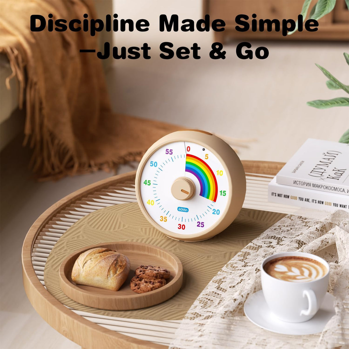 Visual Timer for Kids, 60-Minute Countdown for Classroom Office Kitchen, Desk Timer Kids Time Management Tools with Silent Operation, Pomodoro Timer Rainbow Pattern Purple