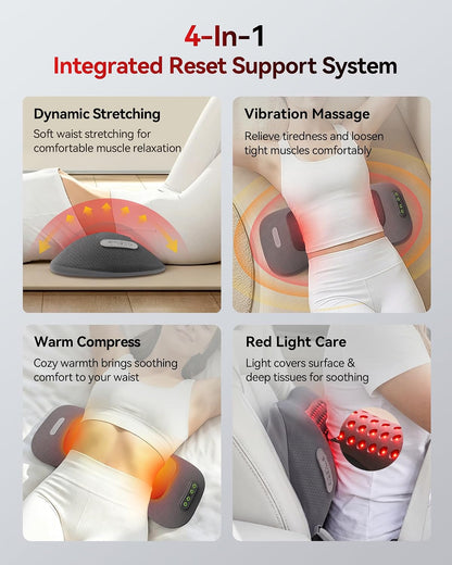 FliKEZE 4-in-1 Lumbar Massager with Red Light 660/850nm Cordless 5000mAh