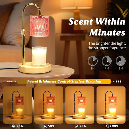 HAIDOLIANG Blue Candle Warmer Lamp with Timer and Dimmer | Height and Brightness Adjustable,Glass Electric Wax Warmer with 2 Bulbs for Women Gifts, Home Decor for Scented Jar Candles