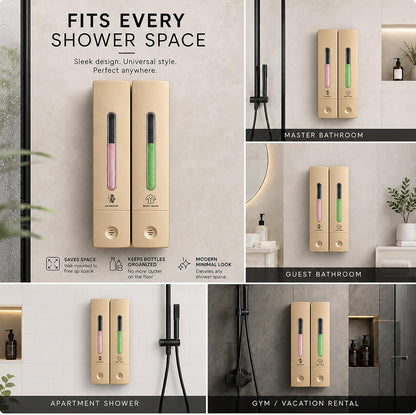 Shampoo and Conditioner Dispenser - Wall-Mounted 3-Chamber Shower Soap Dispenser, No-Drill, 1200ML Capacity, for Bathroom & Hotel