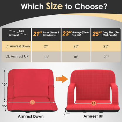 HOPERAN 21" Heated Stadium Seats for Bleachers with Back Support, Black 2PC | Seat & Back Heat Wired Control, 3 Heat Levels (NO Battery), Soft Cushion, 6 Recline, Anti-Slip, Side Pockets, Backpack Straps