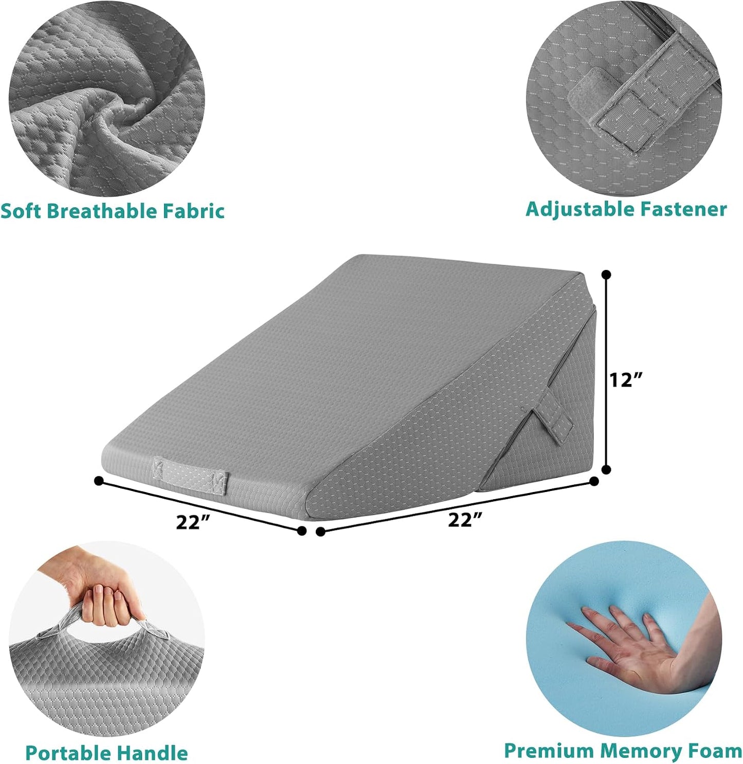 Bedluxe Wedge Pillow Headboard, 3PCS Orthopedic Bed Wedge Pillows Set for After Surgery, Adjustable Pillow Wedge for Acid Reflux&Back Pain Relief, Sleeping, Back Pillow for Bed Sitting Up, White/Grey