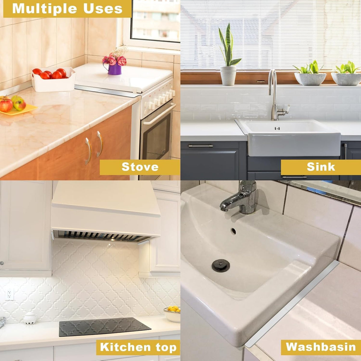 Stove Cover, Stove Guard, Stainless Steel Stove Gap Covers, Heat Resistant & Easy to Clean Stove Counter Gap Cover, Kitchen Stove Counter Gap Cover Eliminates Gap Between Counter & Appliances (2 pcs)