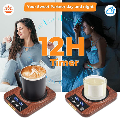 Coffee Mug Warmer, 9 Temp, 1-12H Timer Smart Electric, Auto Shut Off | Candle Warmer, Cup Warmer for Desk, Candle Warmer Plate Candle Melter, Heated Coffee Mug, Charging Coaster