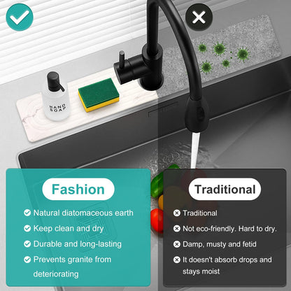 Fast Dry Stone Faucet Mat for Bathroom Sink Kitchen Counter Marble Trays | Small Diatomite Sink Splash Guard White Absorbent Tray Counter Quick Drying Stone Kitchen Diatomaceous Earth Around Faucet
