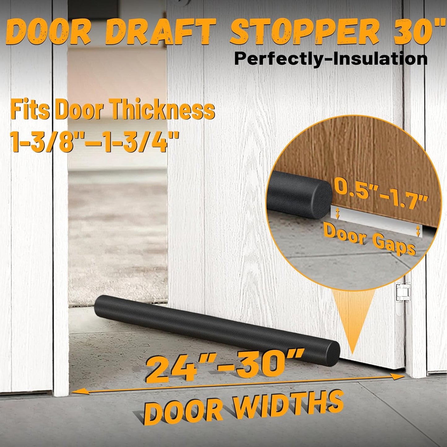 MAXTID Large Door Draft Stopper 30 Inch for Small Bedroom, Fits 1.7" Gaps | Small Size Bedroom Door, Fits 0.5 to 1.7" Gaps, White Under Door Draft Blocker, Seal Gap, Draft Guard for Bottom of Doors