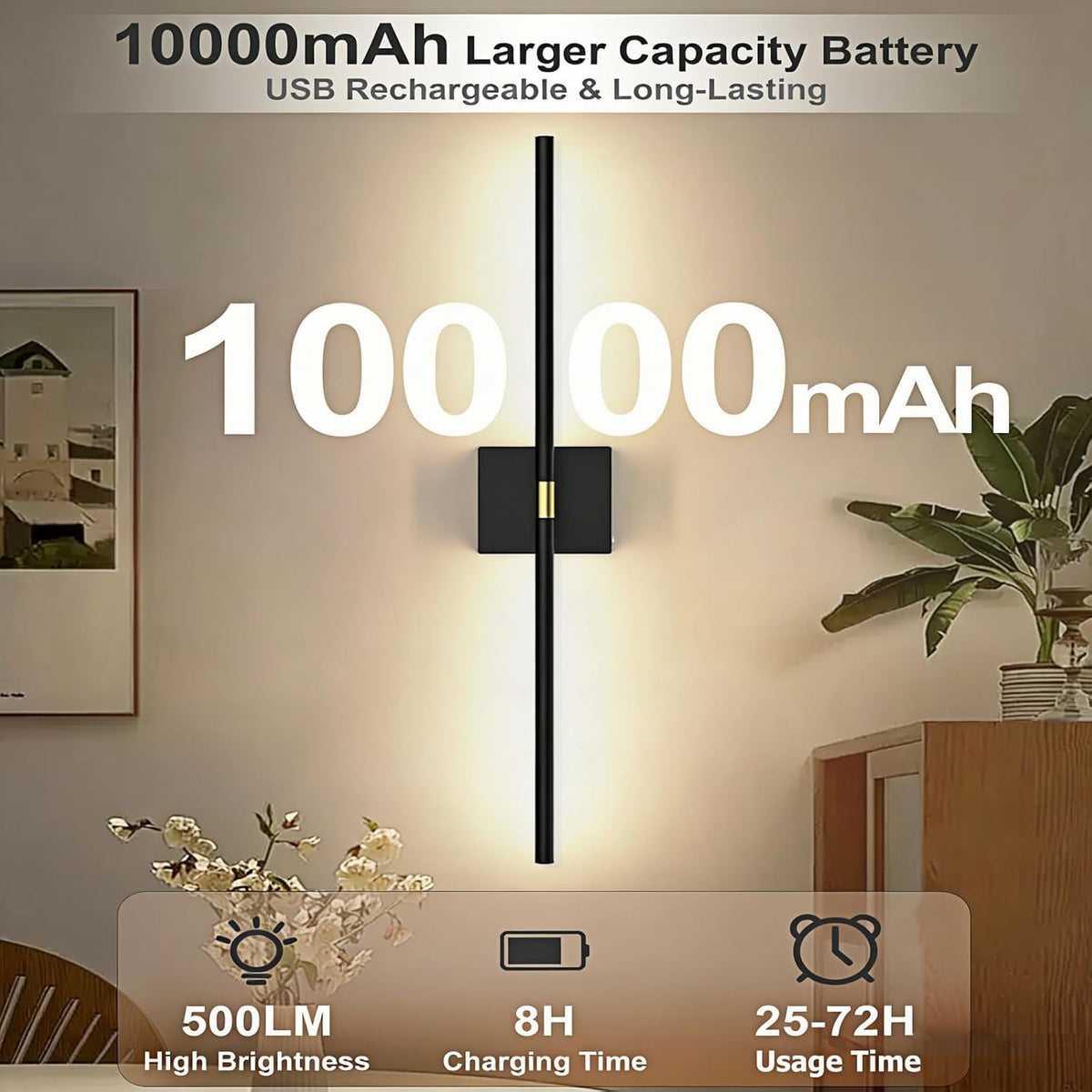 iThird Battery Operated Wall Sconces Set of 2: 10000mAh Rechargeable Wireless Wall Lights, 360° Rotatable Magnetic Wall Lamp, 4CCT Dimmable LED Wall Lighting for Bedroom Living Room Hallway, 31.7in