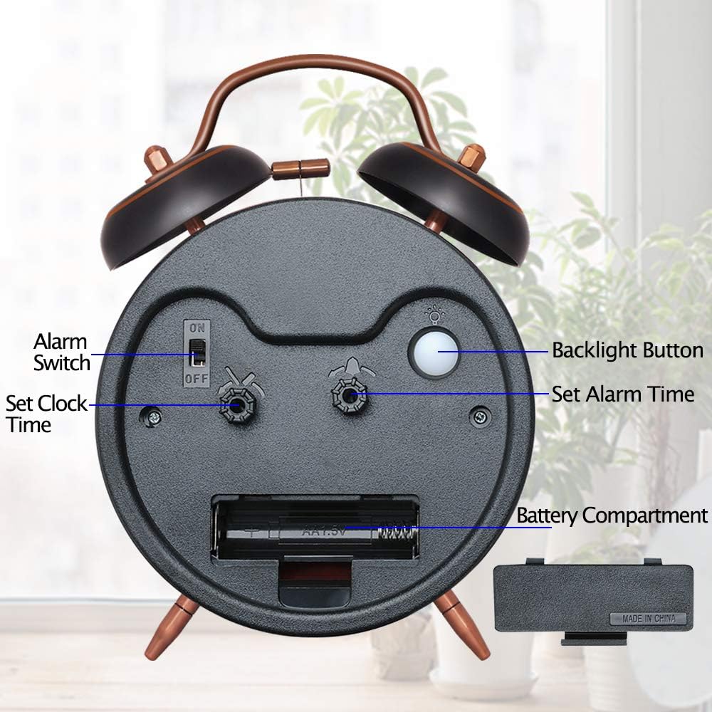 Peakeep Loud Alarm Clock for Heavy Sleepers Adults, Metal 4.5 Inches | Twin Bell Battery Operated Analog Alarm Clocks for Bedrooms Kids' Room Decoration (Jewel Blue)