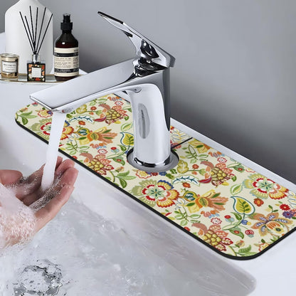 Boho Floral Mandala Yellow Faucet Splash Guard Mat for Kitchen Sink 15x5.5" | FDNUPIAN Kitchen Sink Splash Guard Faucet Faucet Guard Draining Mat Sink Splash Faucet Bathroom