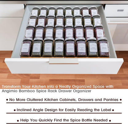 Bamboo Spice Rack Drawer Organizer - 8 Pieces Set- 7" Wide Per Piece - Combine Pieces Into 14" Wide Rack (7" or 14")