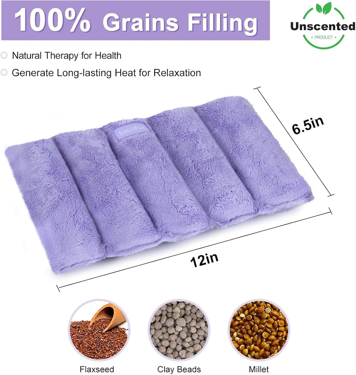 SuzziPad Heating Pad Microwavable, 6.5x12” Reusable Heat Pads for Discomfort Reduction, Moist Heated Pack, Muscle Ache, Soothing Back, Neck and Shoulder Fatigue, Warmer Hot Packs (Purple)