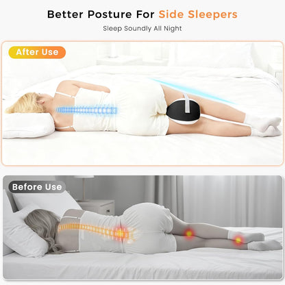 Knee Pillow for Side Sleepers, Leg Pillow with Adjustable Hook & Loop Strap & Removable Washable Cover for Spine Alignment, Sciatica, Hip & Back Pain Relief
