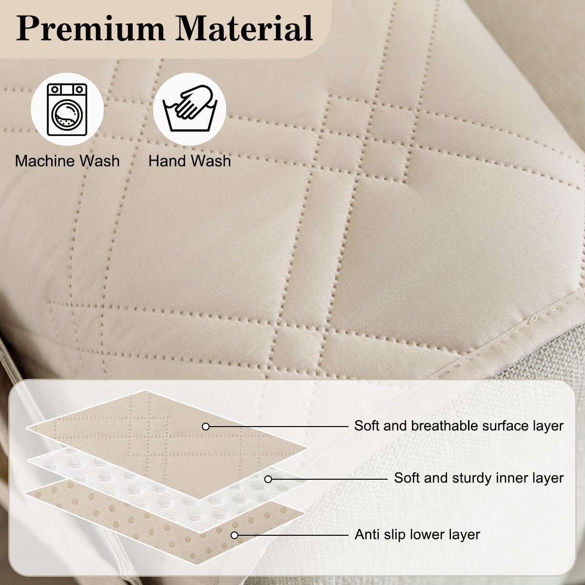 Couch Armrest Organizer Remote Control Holder Bedside Caddy with 6 Pockets, Non-Slip Armchair Caddy Sofa Armrest Organizer for Tv Remote Control, Magazine, Cell Phone, Beige