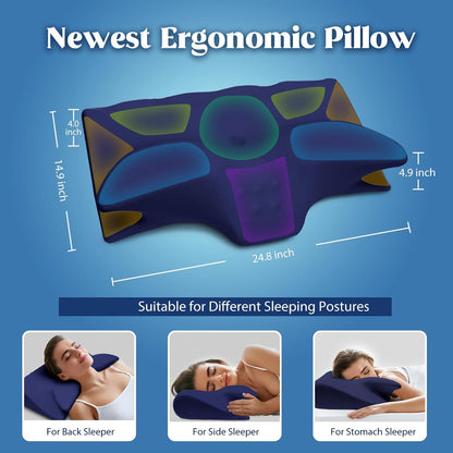 Cervical Pillow for Neck Pain Relief, Cooling Contour Memory Foam Pillows Support Odorless Ergonomic Neck Pillow Adjustable Orthopedic Bed Pillow for Side Back Stomach Sleeper with Pillowcase,Snow