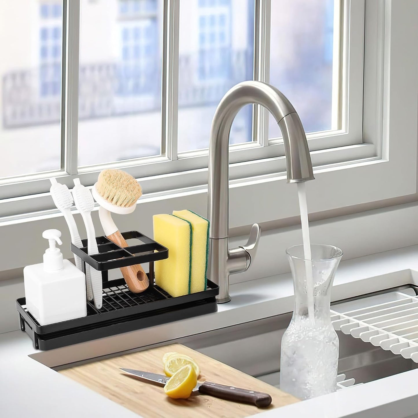 Toothbrush Holders Toothpaste Organizer Bathroom Accessories, Matte Black | Carbon Steel, 4 Slots, Removable Drip Tray, Easy to Clean, Electric Toothbrush Storage, for Countertop, Shower, Sink