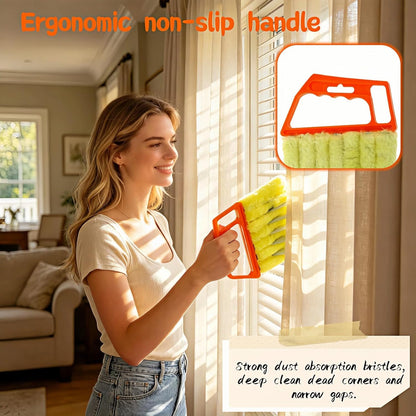 Blind Cleaner Brush with Detachable Microfiber Sleeves, Ergonomic Handle, 7-Finger Duster for Blinds, Air Vents, Car Vents, 5.31 x 6.3 Inch