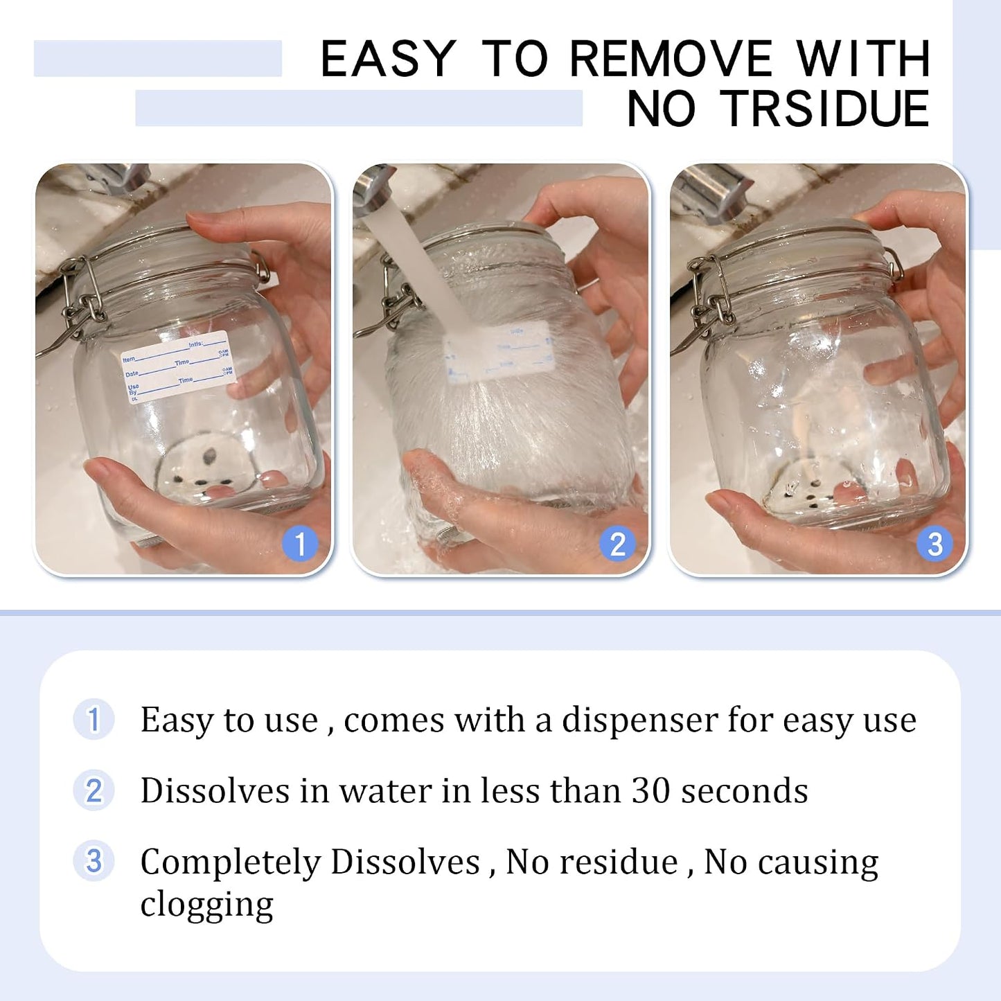 L LIKED 250 Dissolvable Labels 2"x 2" Use By Food Rotation Storage Label