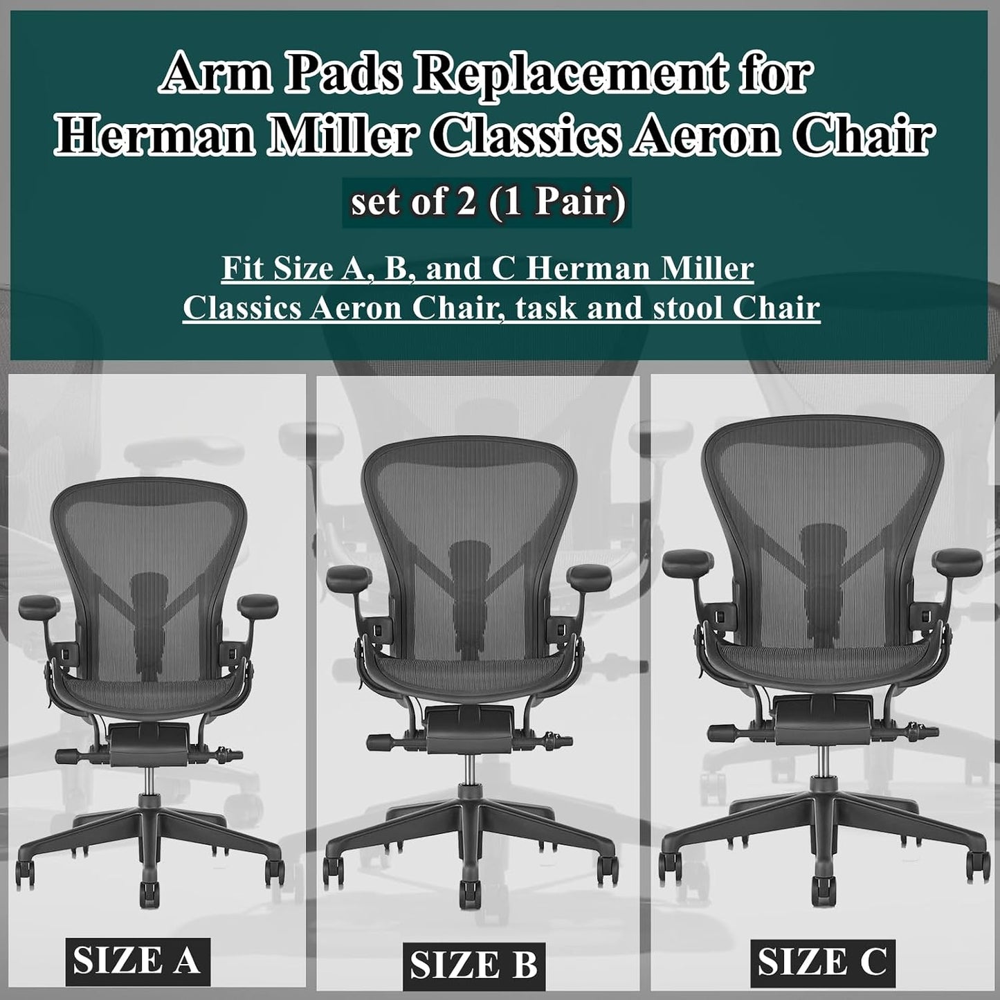 Chair Armrest Replacement, Arm Pad Caps Replacement for Herman Miller Classic Aeron Chair Graphite Black 1 Pair