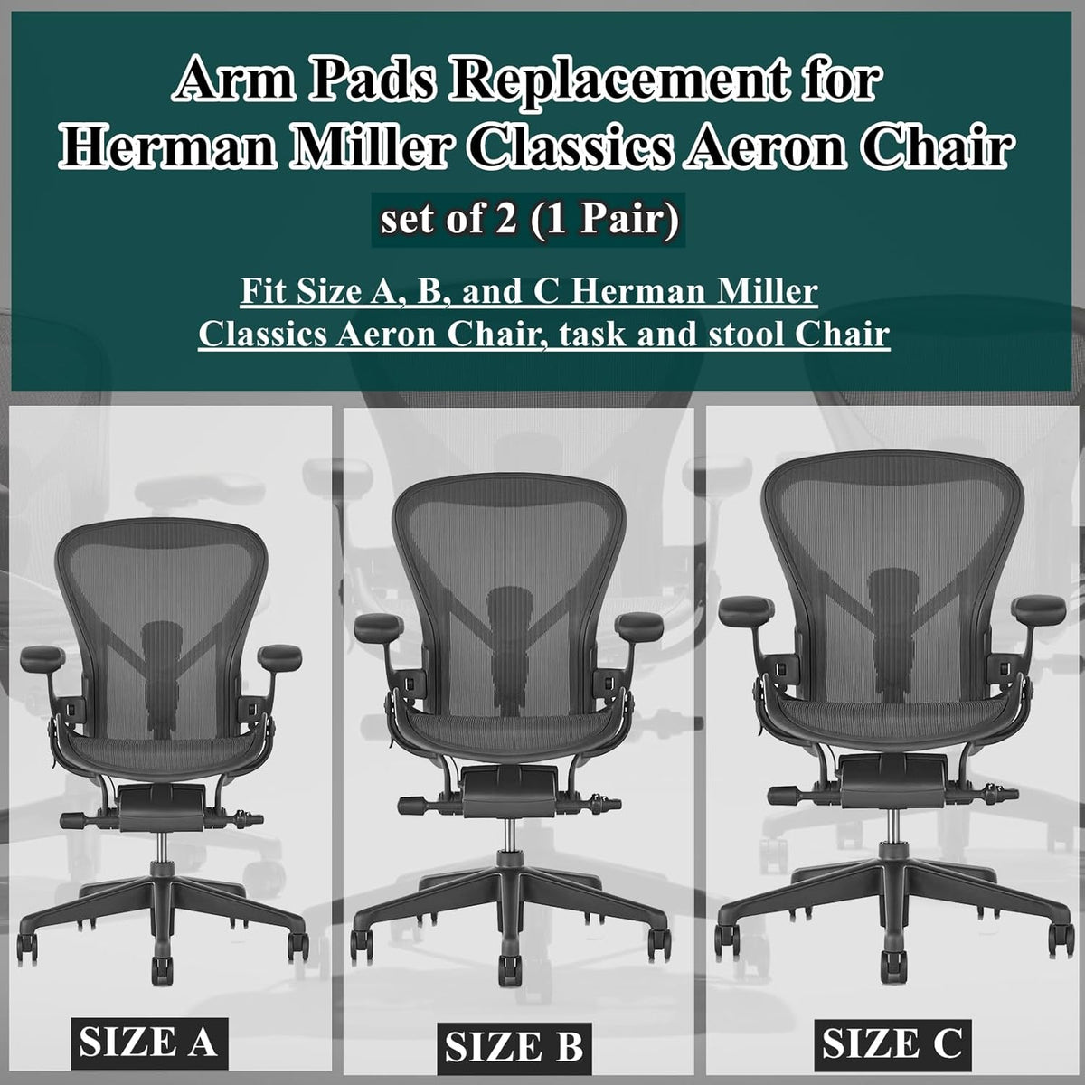 Chair Armrest Replacement, Arm Pad Caps Replacement for Herman Miller Classic Aeron Chair Graphite Black 1 Pair