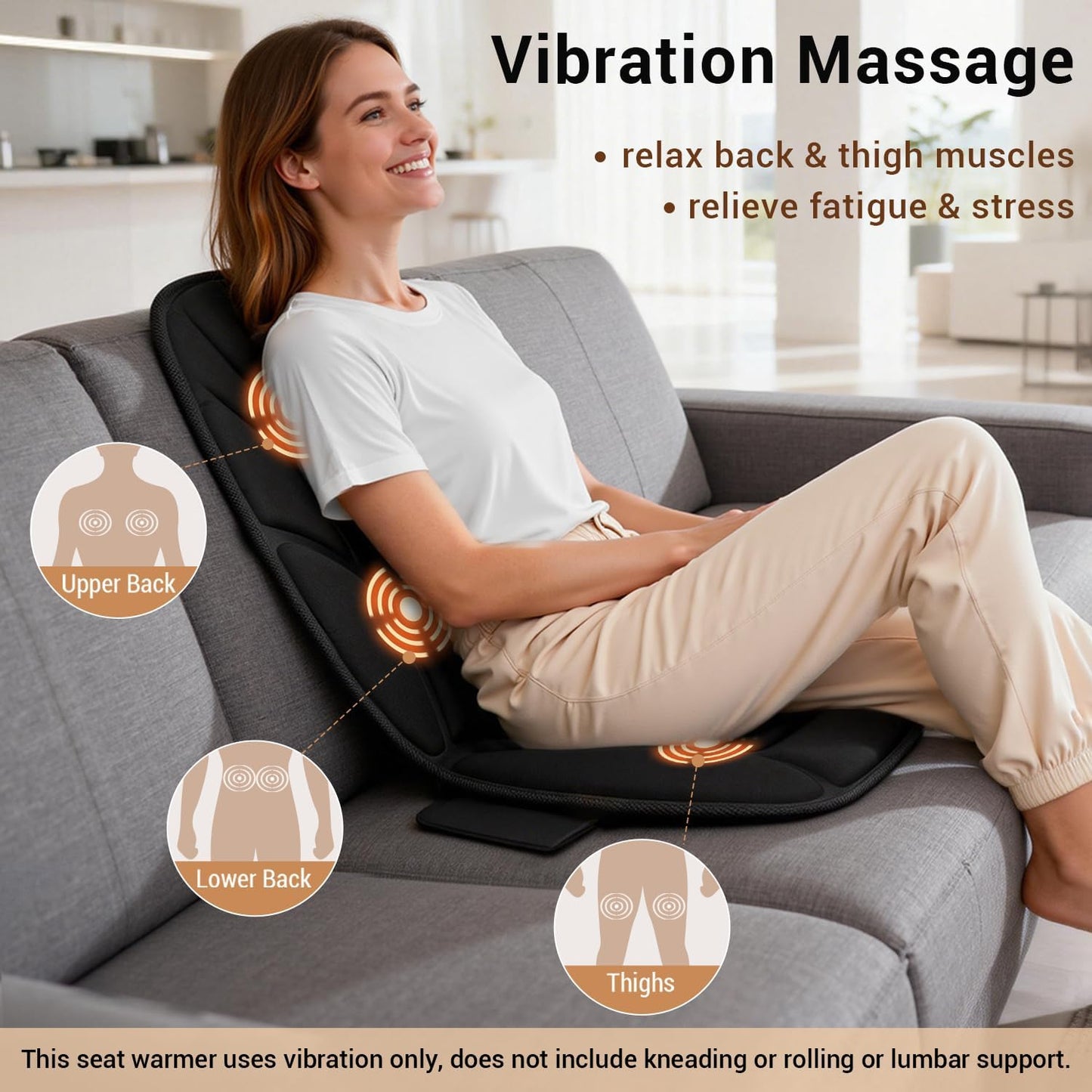 CARSHION Massage Chair Pad with Full Back Thighs Heat | Back Massager for Chair with 3 Heating Pads 6 Vibrating Motors, Massage Seat Cover for Home Office, Heated Seat Cover Warmer