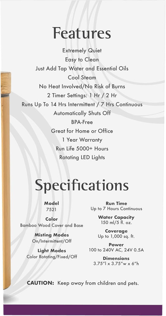 NOW Solutions, Real Bamboo Ultrasonic Aromatherapy Oil Diffuser