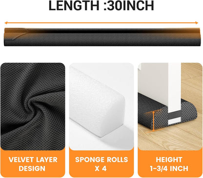 fowong Door Draft Stopper, 36" Adjustable Under Door Noise Stopper, Grey | Durable Door Draft Blocker Helps to Seal Door Gaps, Reduce Drafts, Noise, Dust & Light, Fit Doors 30"–36", Easy to Install