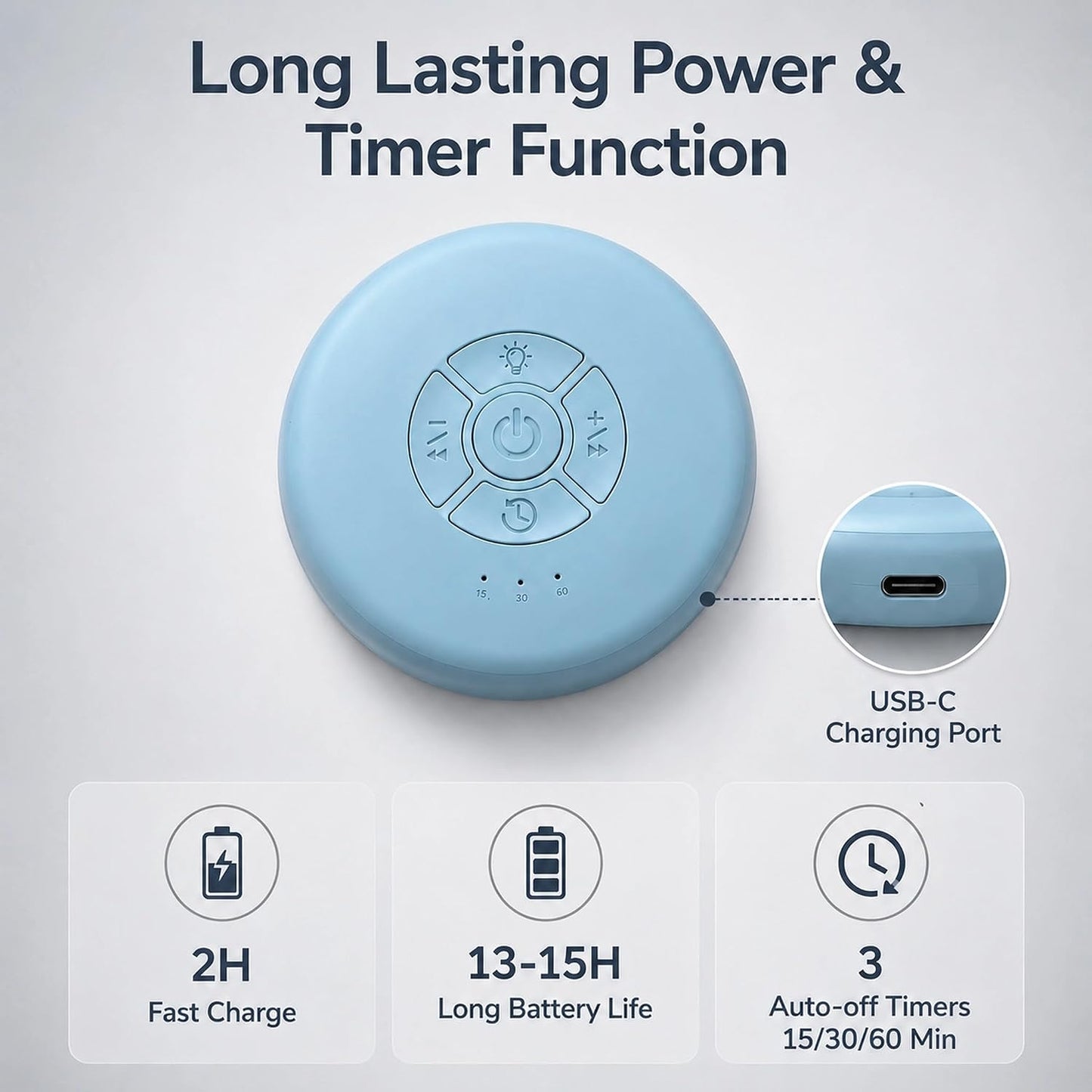 White Noise Sound Machine with Night Light for Sleep Adults Baby | Portable Sound Machine for Travel Office Home Yoga Meditation 26 Soothing Sounds 3 Timers Memory Function Blue