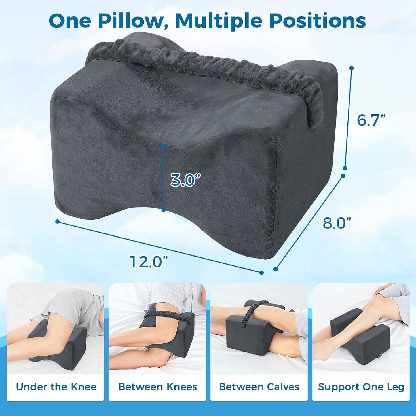 Knee Pillow for Side Sleepers, Memory Foam Leg Pillow with Strap, Grey | Ergonomic Between Leg Support Pillow for Sleeping Comfort, Knee and Ankle Positioning, Pregnancy, Joint Support, Medium Size