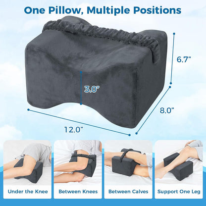 Knee Pillow for Side Sleepers, Memory Foam Leg Pillow with Strap, Grey | Ergonomic Between Leg Support Pillow for Sleeping Comfort, Knee and Ankle Positioning, Pregnancy, Joint Support, Medium Size
