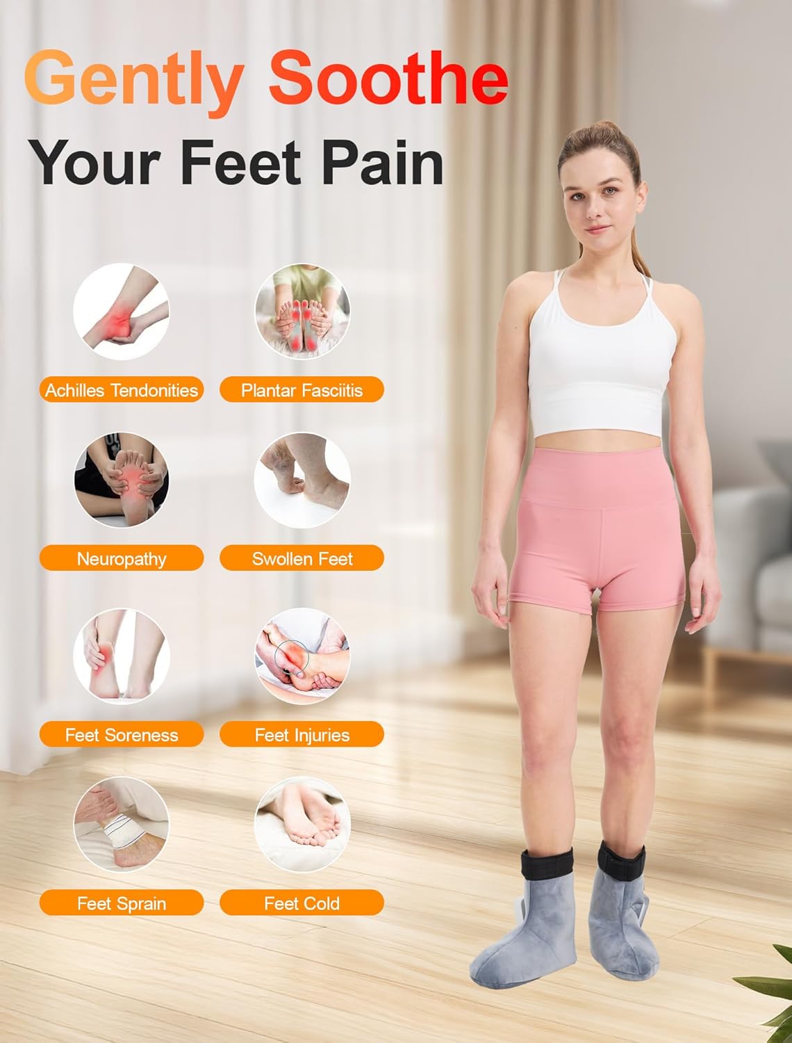 CAMECO 2-in-1 Cordless Foot Heating Pad & Massagers for Feet Neuropathy Pain Relief, 5000mAh 104℉-140℉ Heated Foot Warmers for Women Men, Rechargeable Vibration Heating Booties for Ankle Under Desk