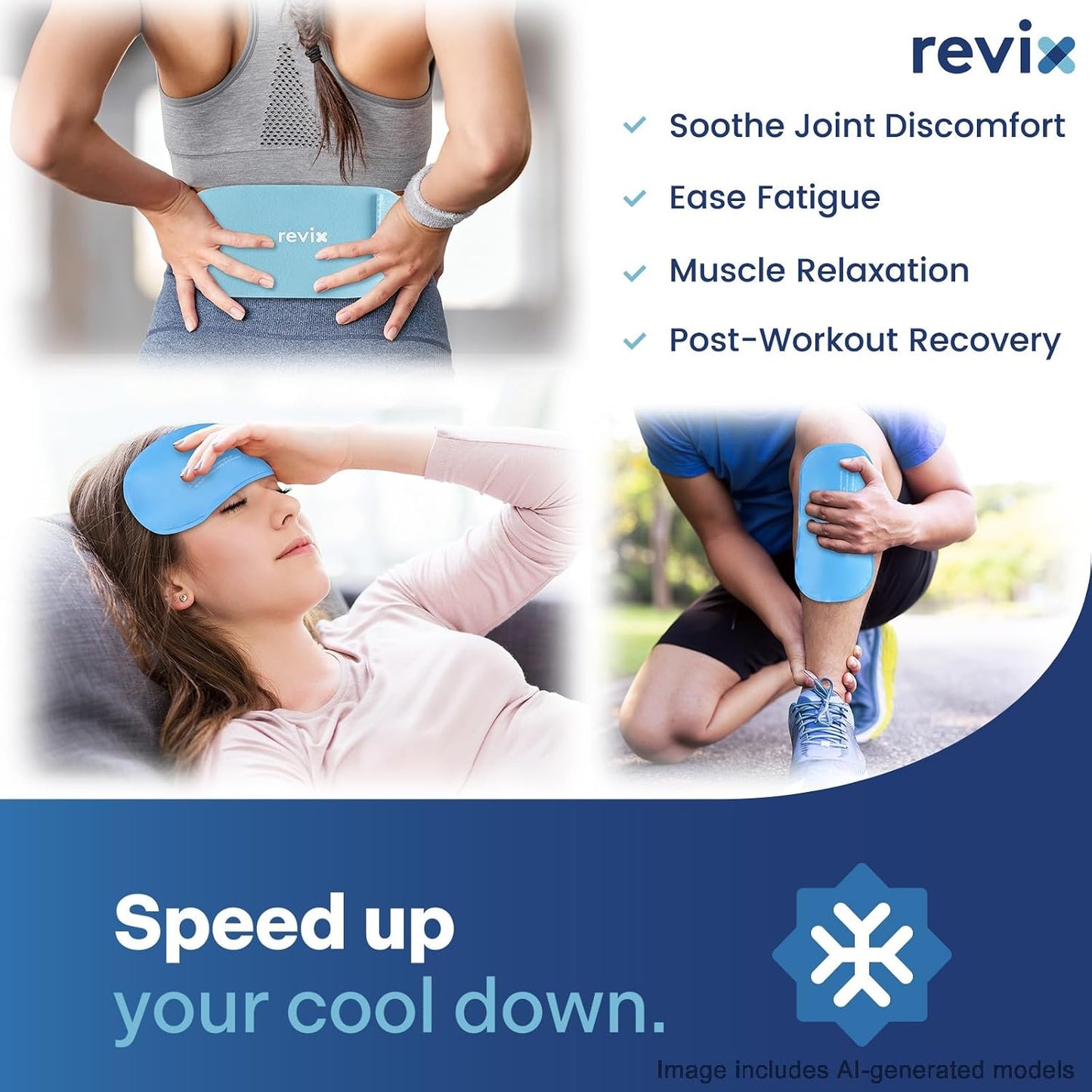 REVIX Ice Packs for Injuries Reusable, 2 Packs Hot and Cold Pack with Adjustable Strap, Flexible Ice Wraps for Joints and Muscle, Rotator Cuff, Back, Knee Discomfort Relief (10" x 5" Blue)