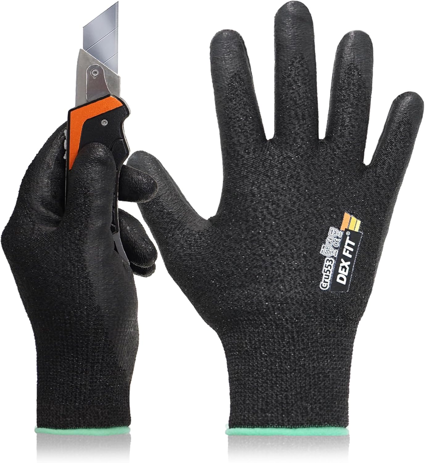 DEX FIT Level 5 Cut Resistant Gloves Cru553, 3D-Comfort Fit, Firm Grip, Thin & Lightweight, Touch-Screen Compatible, Durable, Breathable & Cool, Machine Washable; Grey L (9) 1 Pair