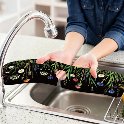 2Pcs Peonies Kitchen Sink Splash Guard Faucet Mat Vintage Florals Faucet Mat For Bathroom Kitchen 5.5x23.6In