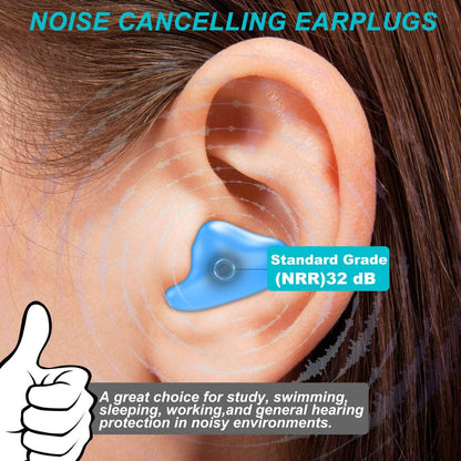 Silicone Ear Plugs for Sleeping Swimming,Reusable Moldable Noise Cancelling Earplugs for Shooting Range, Swimmers, Snoring, Airplanes, Travel, Work, Studying, (16-Pillows) (White, Medium)