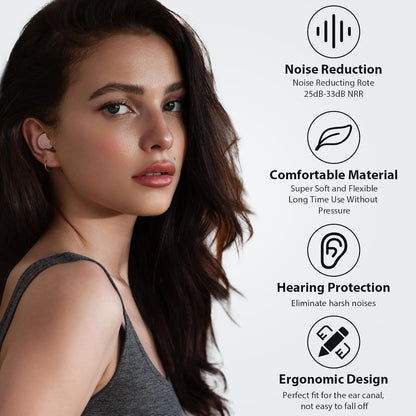 Yawsoy Ear Plugs for Sleeping Noise Cancelling, Reusable Soft Noise Reduction Earplugs for Sleep, Focus, Travel, Work, Motorcycle, Concert with 6 Silicone Ear Tips and 6 Foam Ear Tips - 25-35dB Black