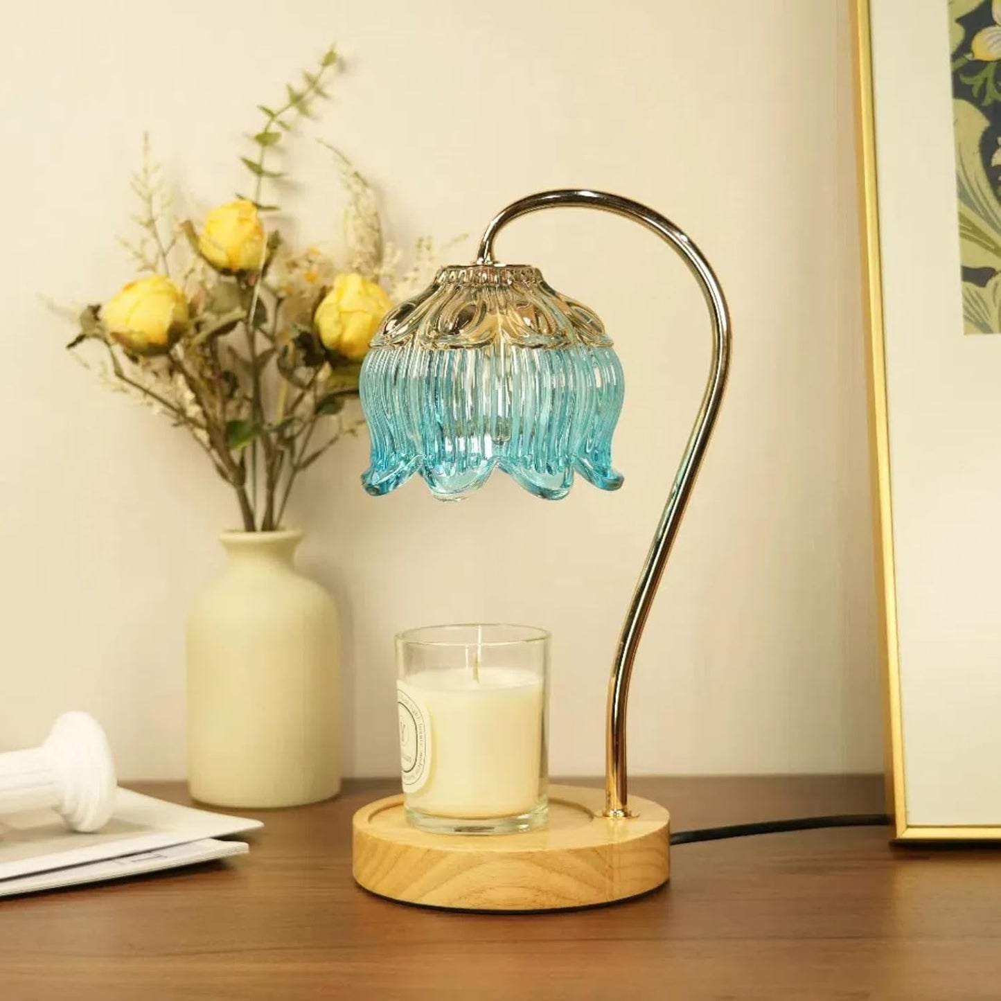SupBri Candle Warmer Lamp with Timer & 4Bulbs, Pink Flower Glass Shdae